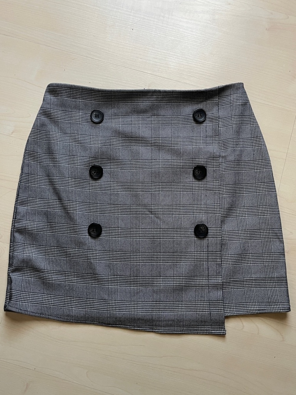 Everly Gray Plaid Double-Breasted Mini Skirt